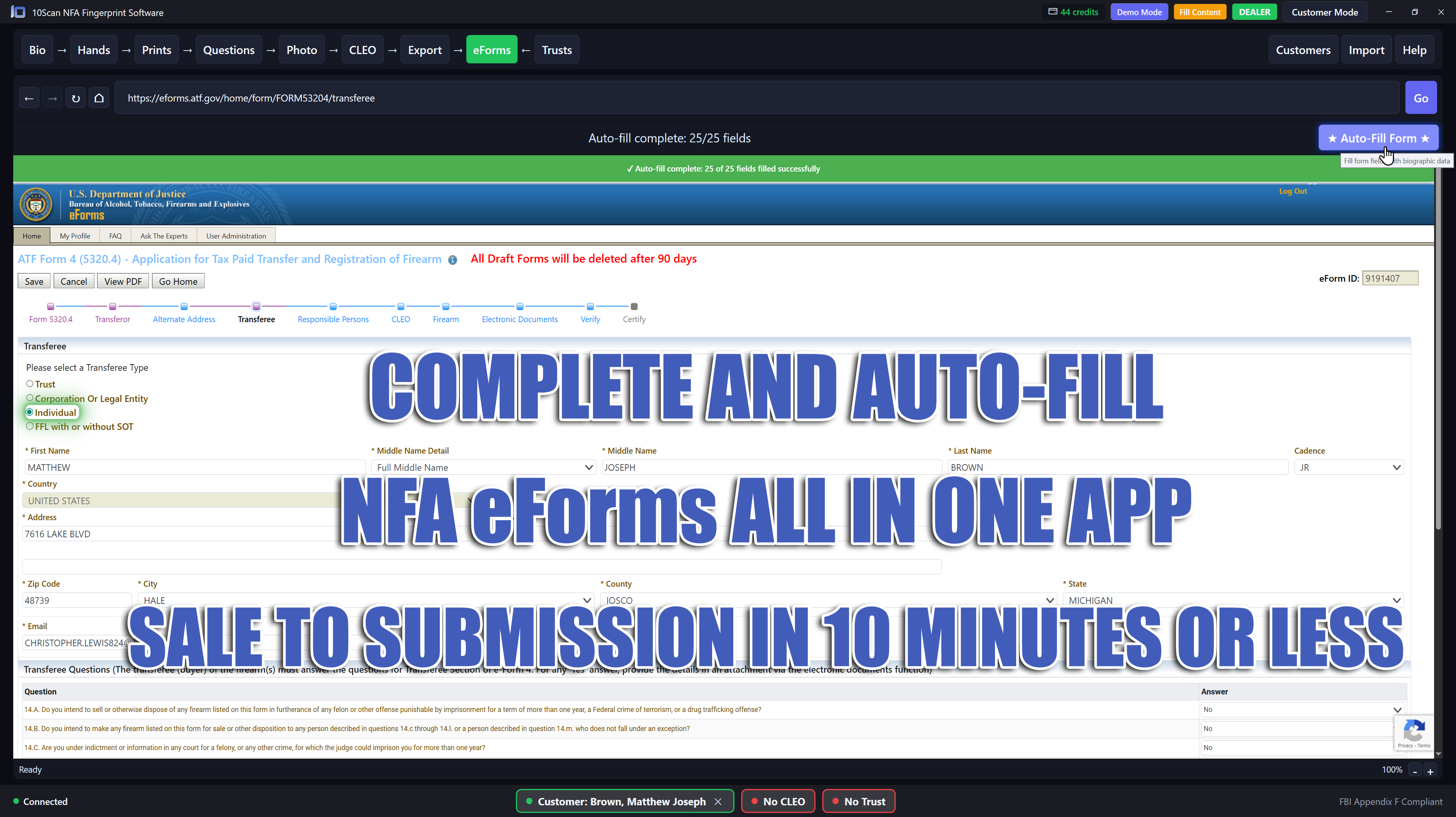 10Scan NFA eForm auto-fill and ATF submission