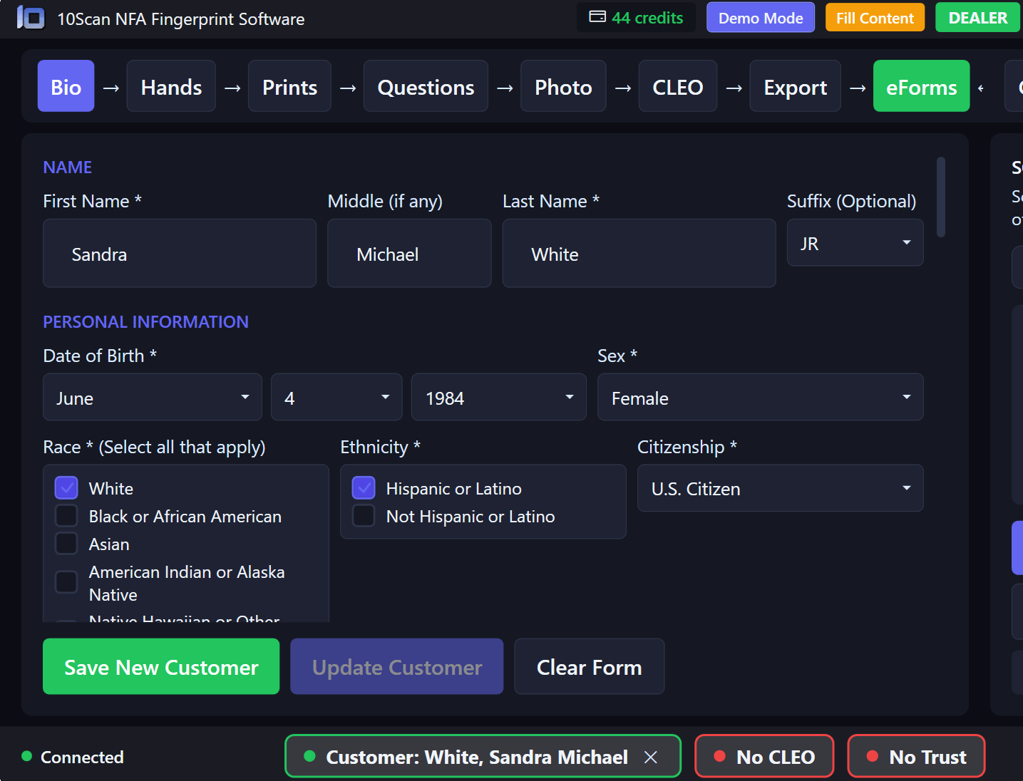 10Scan Biographical Data